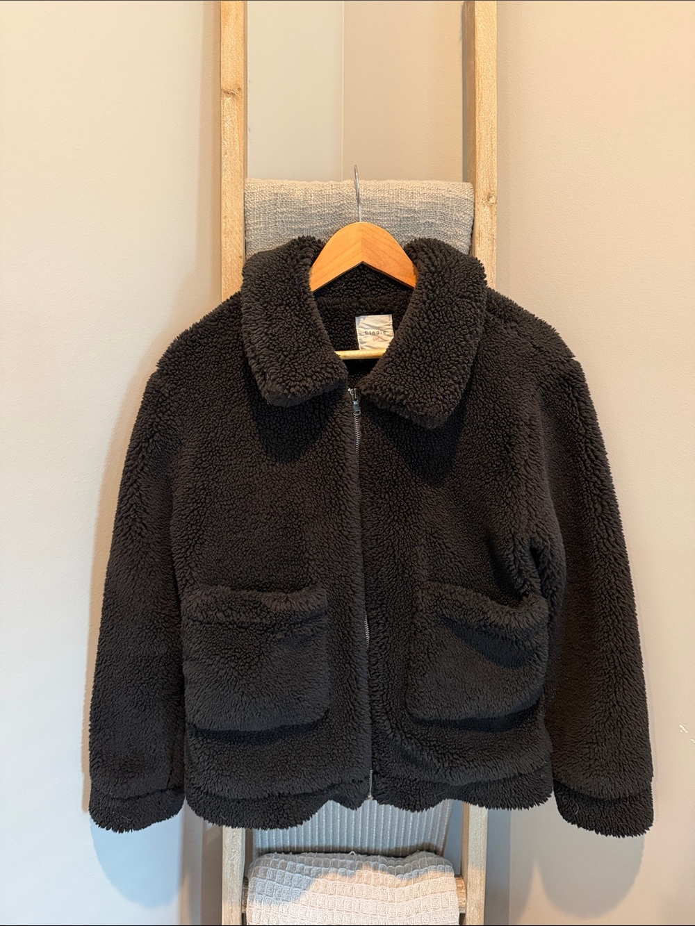Elodie Black Sherpa Zip-Up Kids Jacket